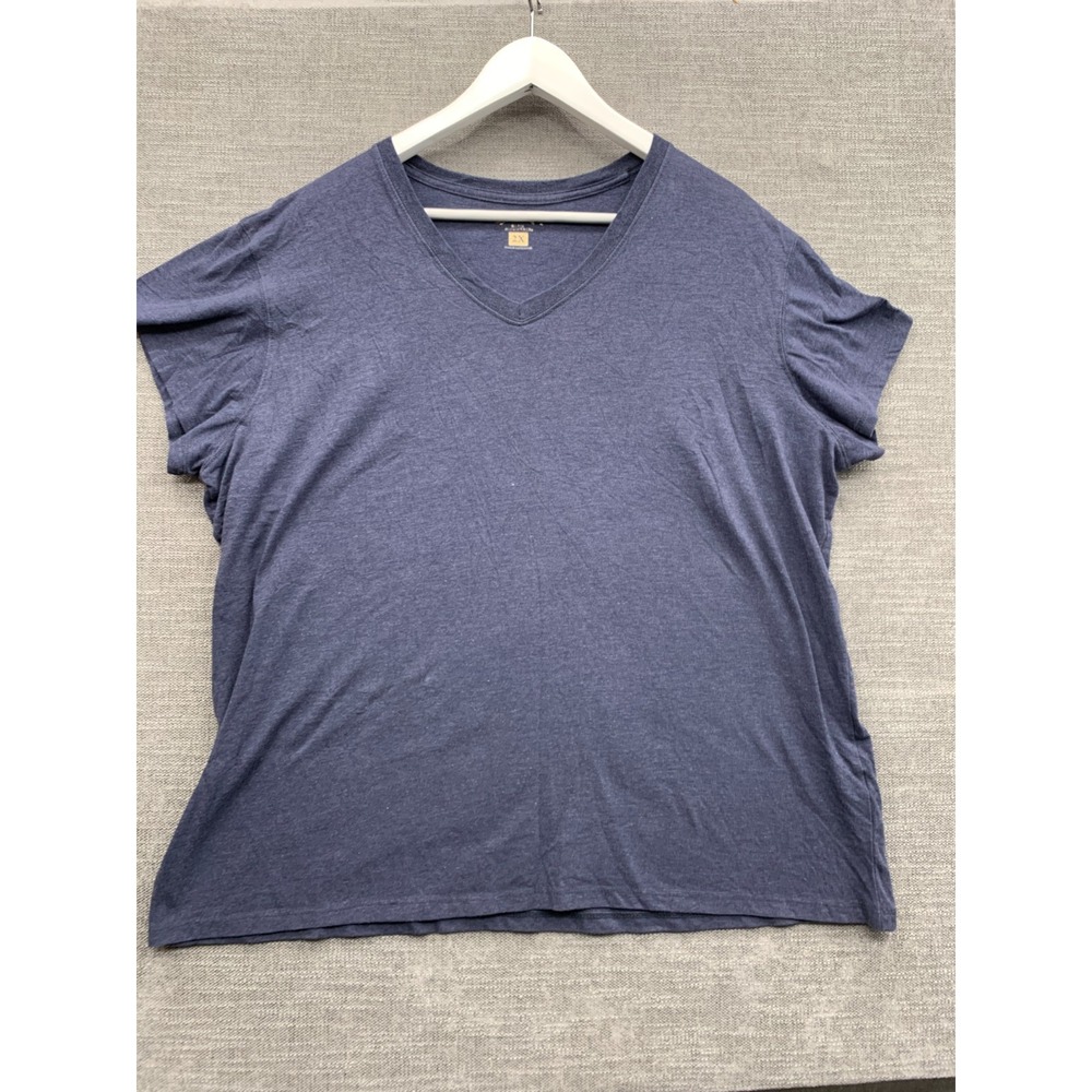 Blue Mountain T-Shirt Womens 2X Heather Navy V Neck Short Sleeve Pullover Casual